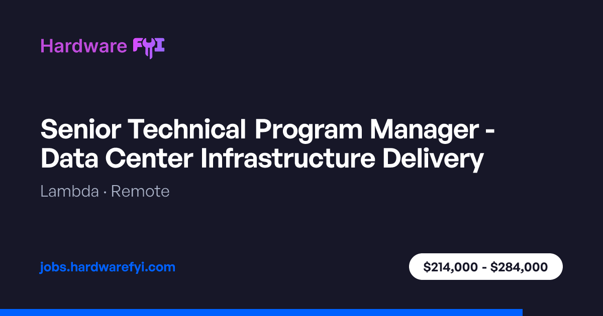 Senior Technical Program Manager - Data Center Infrastructure Delivery ...